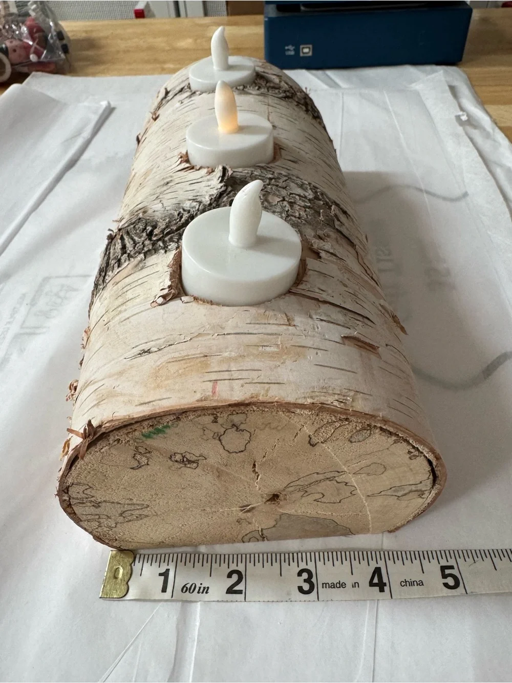 Rustic Birch (Yule)Log Tea Light Candle Holder - White; holidays or decor